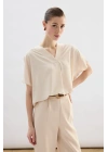 Geniş Kısa Kollu Bluz - Bej