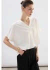 Geniş Kısa Kollu Bluz - Ekru