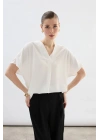 Geniş Kısa Kollu Bluz - Ekru