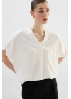 Geniş Kısa Kollu Bluz - Ekru