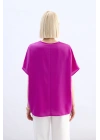 Geniş Kısa Kollu Bluz - Fuşya