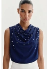 İnci Detaylı Bluz - Lacivert