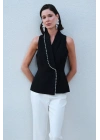 İnci Detaylı Yelek - Siyah