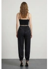 Jakarlı Ballon Fit Pantolon Siyah