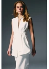 Kalın Kuşaklı Yelek - Ekru