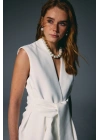 Kalın Kuşaklı Yelek - Ekru