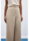 Kemer Detaylı Saten Pantolon - Taş