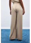 Kemer Detaylı Saten Pantolon - Taş