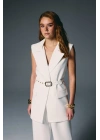Kemer Detaylı Yelek - Ekru