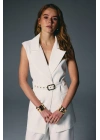 Kemer Detaylı Yelek - Ekru