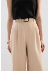 Kemerli Bol Pantolon - Bej