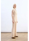 Kemerli Uzun Yelek - Bej