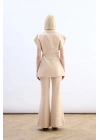 Kemerli Uzun Yelek - Bej