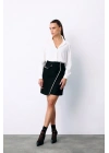 Kruvaze Süs Cepli Kısa Etek - Siyah
