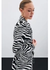 Kuşaklı Zebra Ceket - Siyah