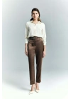 Lisa Saten Duble Paça Pantolon - Kahve