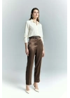 Lisa Saten Duble Paça Pantolon - Kahve