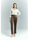 Lisa Saten Duble Paça Pantolon - Kahve