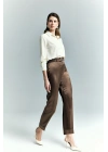 Lisa Saten Duble Paça Pantolon - Kahve
