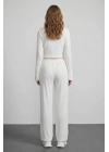 Pile Detaylı Pantolon Ekru