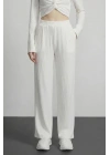 Pile Detaylı Pantolon Ekru