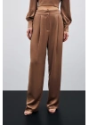 Pileli Saten Krep Pantolon - Camel