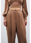 Pileli Saten Krep Pantolon - Camel
