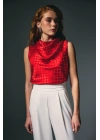 Puantiye Desenli Kolsuz Bluz - Kırmızı
