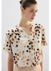 Puantiye Desenli Salaş Bluz - Bej-Kahve