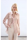 Renkli Çizgili Gömlek - Pudra