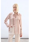 Renkli Çizgili Gömlek - Pudra