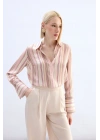 Renkli Çizgili Gömlek - Pudra