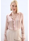 Renkli Çizgili Gömlek - Pudra