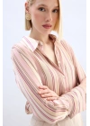 Renkli Çizgili Gömlek - Pudra