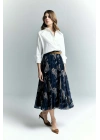 Şal Desen Şifon Etek - Lacivert