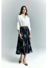 Şal Desen Şifon Etek - Lacivert