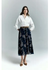 Şal Desen Şifon Etek - Lacivert