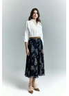 Şal Desen Şifon Etek - Lacivert