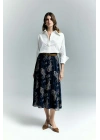 Şal Desen Şifon Etek - Lacivert