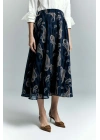 Şal Desen Şifon Etek - Lacivert