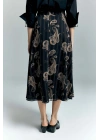Şal Desen Şifon Etek - Siyah