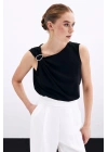 Tek Omuz Detaylı Bluz - Siyah