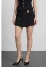 Toka Detaylı Şort Etek Siyah