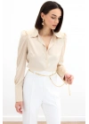 Vatkalı Saten Gömlek - Bej