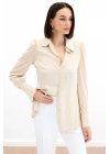 Vatkalı Saten Gömlek - Bej