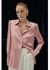 Vatkalı Saten Gömlek - Pembe