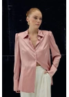 Vatkalı Saten Gömlek - Pembe