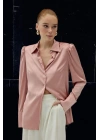 Vatkalı Saten Gömlek - Pembe