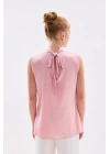 Yaka Detaylı Saten Bluz - Pembe
