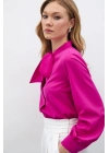 Yakası Bağlamalı Düz Gömlek - Fuşya